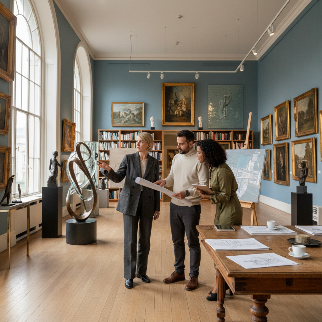Upscale gallery space with carefully curated Persian handicrafts and art pieces