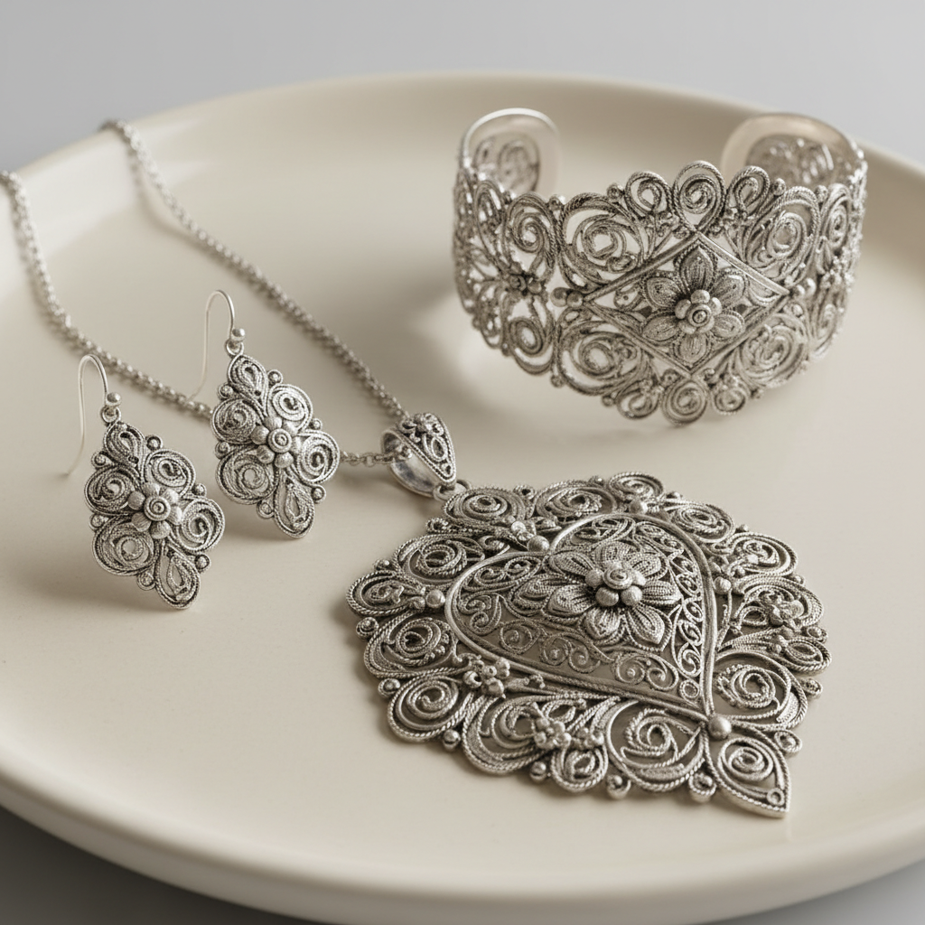 Gümüş 3lü set kolye bileklik küpe birlikte