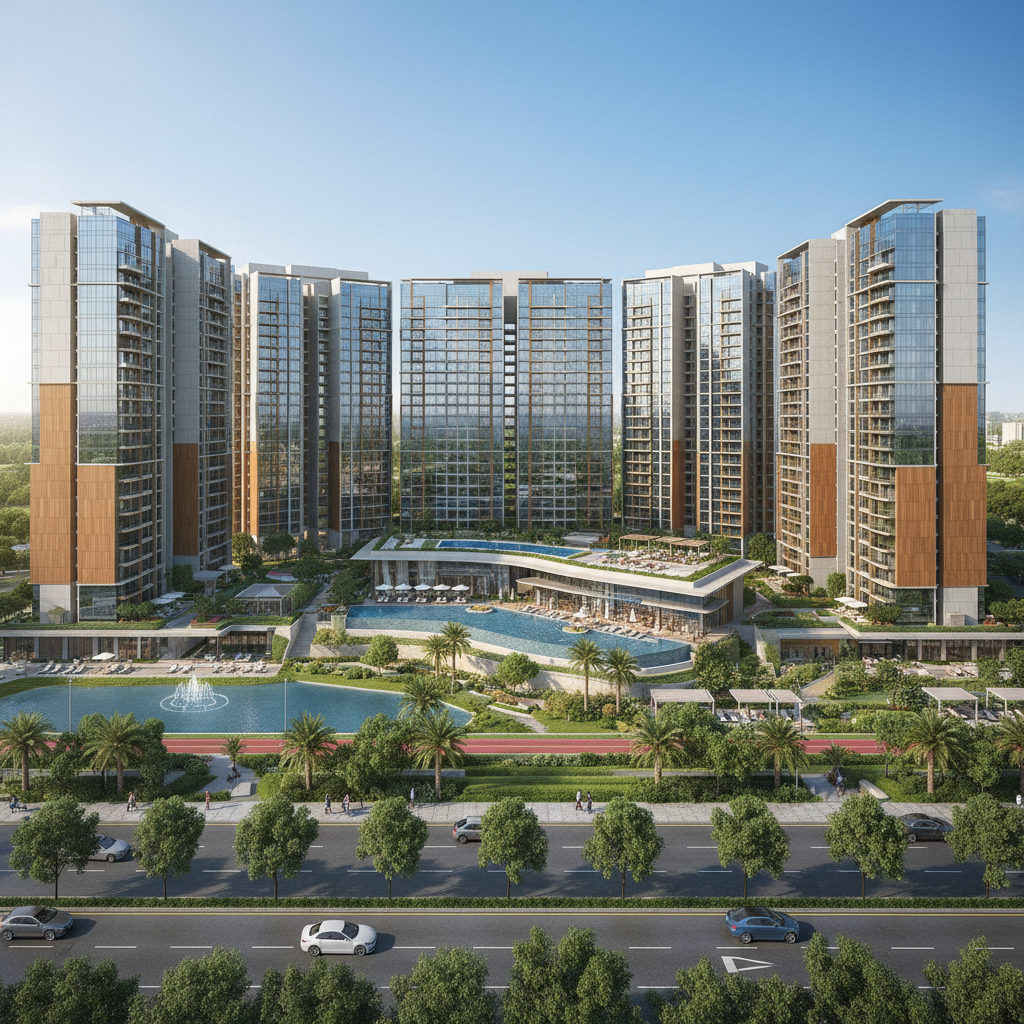 Manyata Residences luxury apartment complex with clubhouse in North Bengaluru