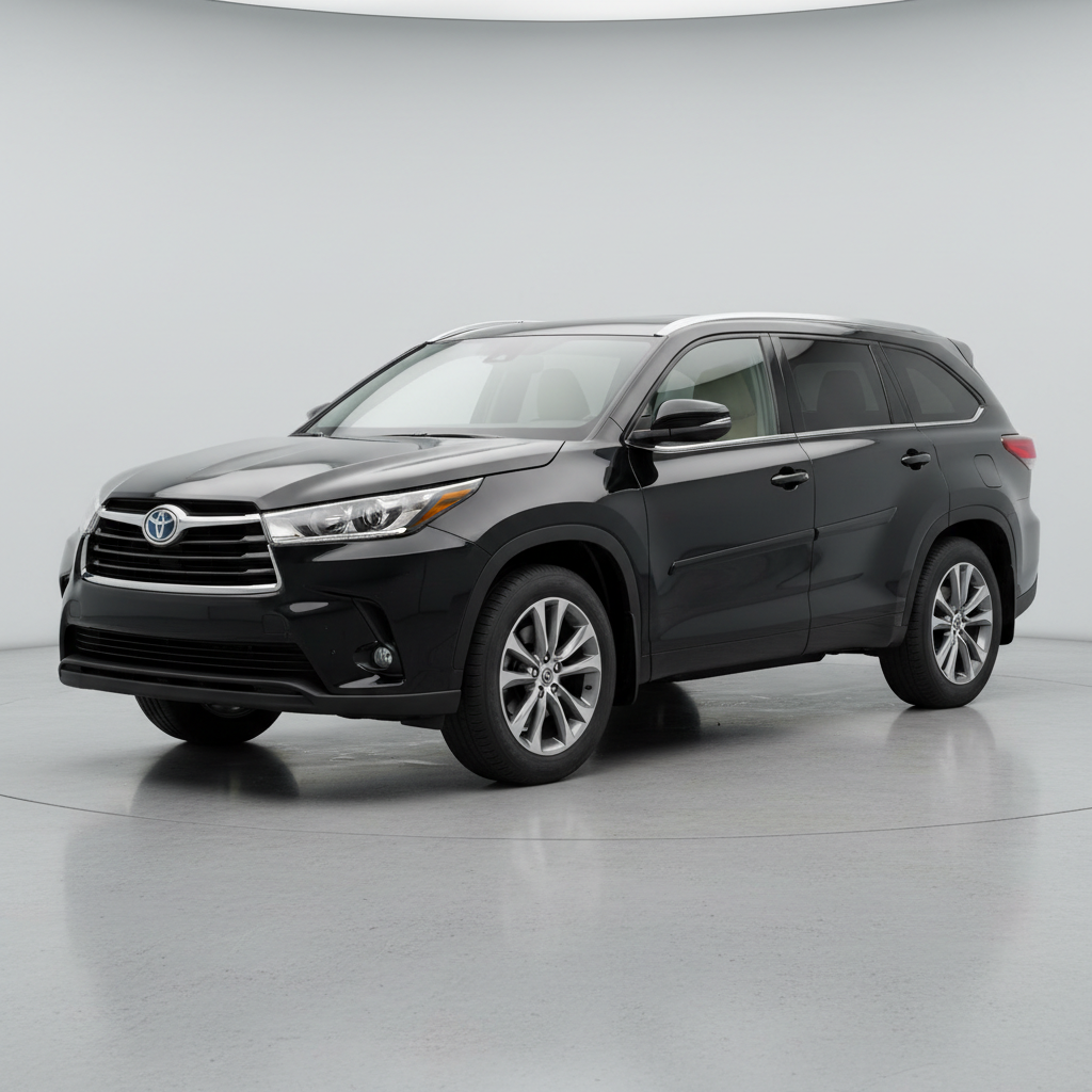 2022 Toyota Highlander XLE AWD in blueprint color parked in front of suburban home at dusk