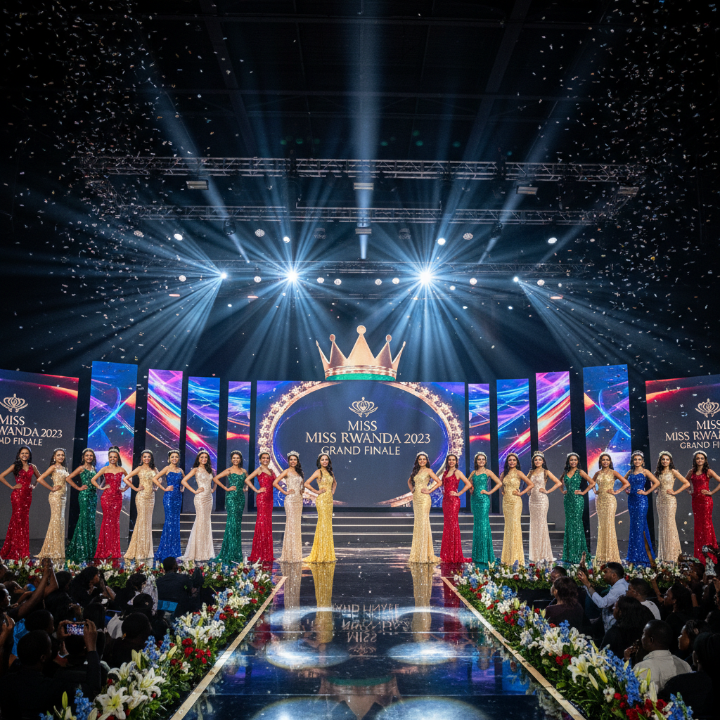 Miss Rwanda 2023 grand finale stage with all contestants lined up