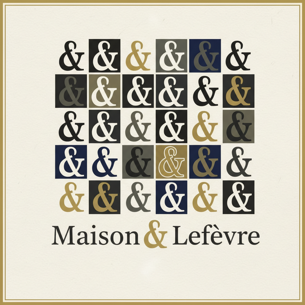 Test sheet showing thirty variations of the ampersand letterform for Maison Lefèvre logotype