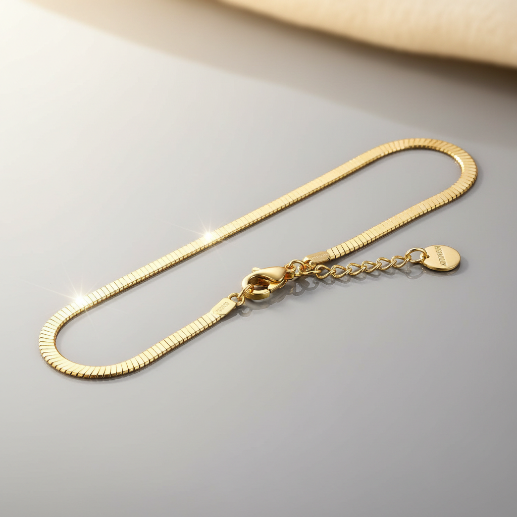 Anti-tarnish gold necklace in sunlight showing pristine finish after extended wear
