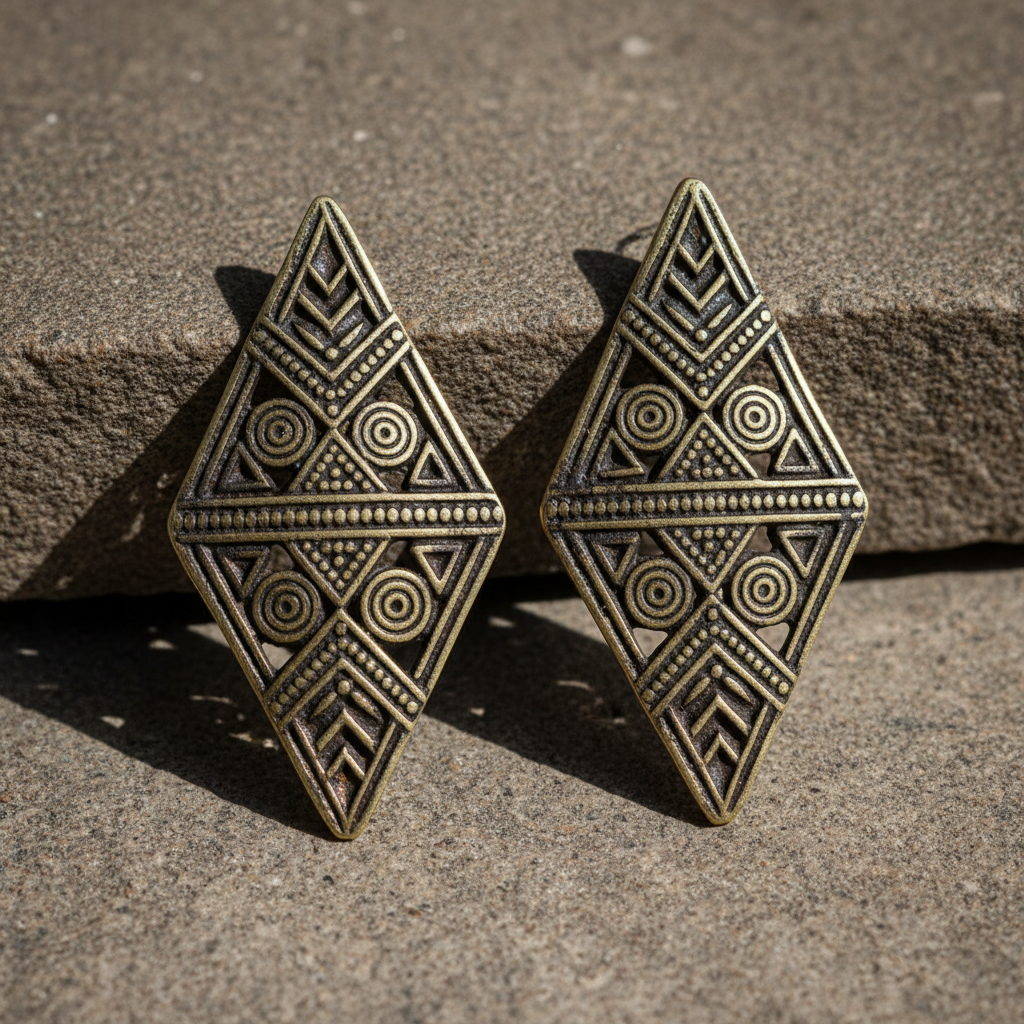 Brass oxidised earrings with intricate traditional design