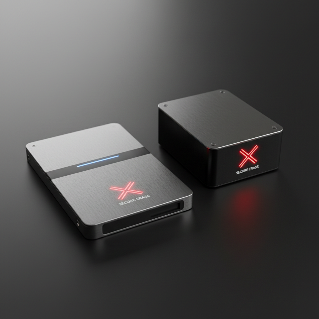 Modern hard drive and data storage technology representing secure data erasure