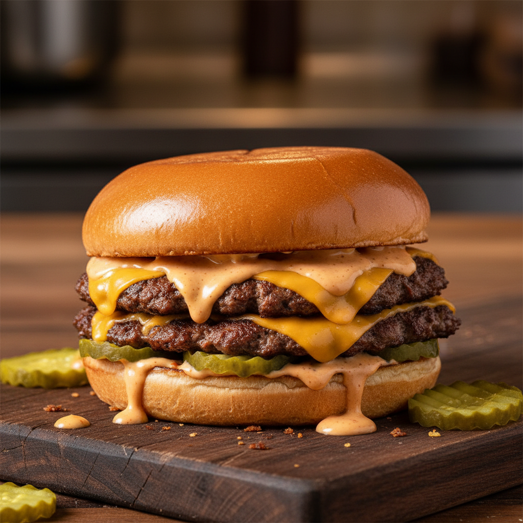 Classic Smash Burger - Double smashed beef patty, American cheese, pickles, special sauce on brioche bun