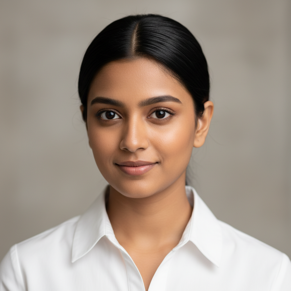 Indian woman in white western wear top, modern casual fashion, clean studio lighting