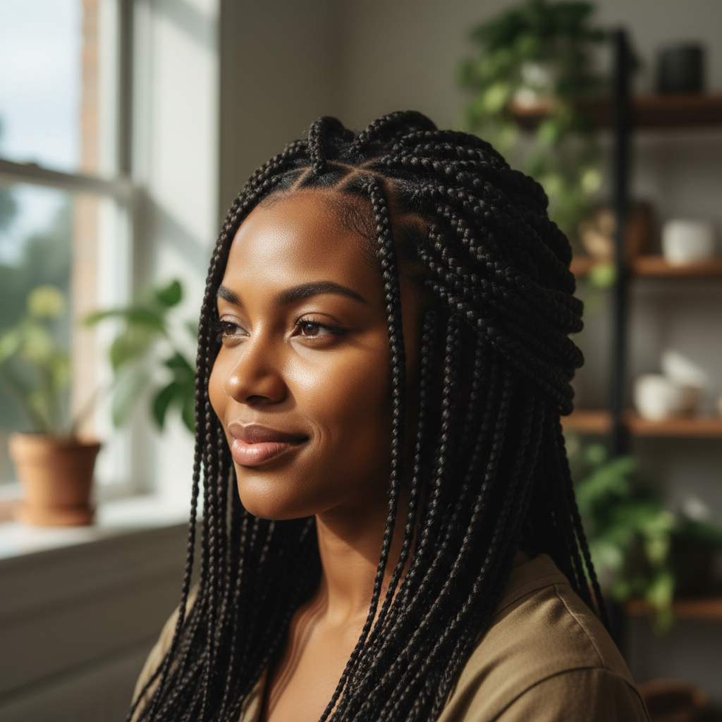 Magnifiques box braids réalisées par Antwerpen Braider — coiffeuse afro professionnelle en Belgique