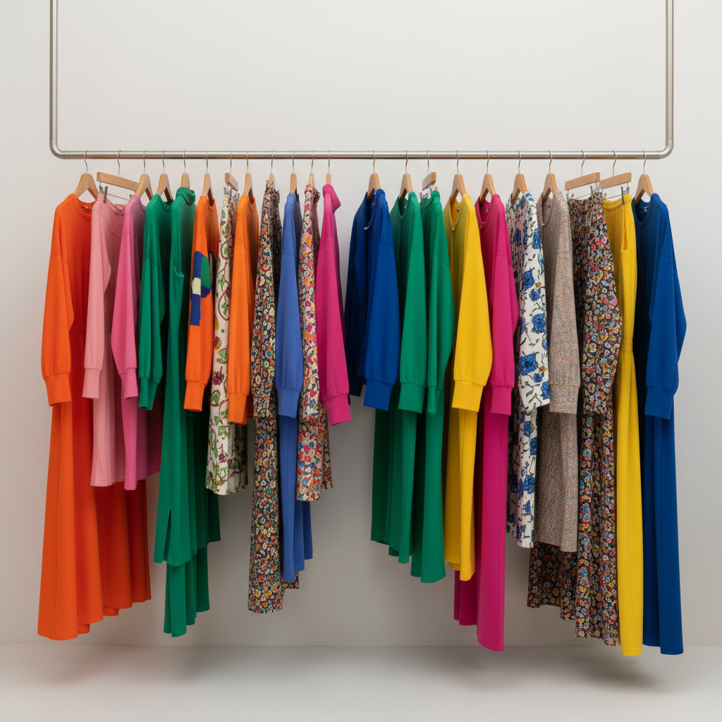 Colorful fashion clothing rack with vibrant garments