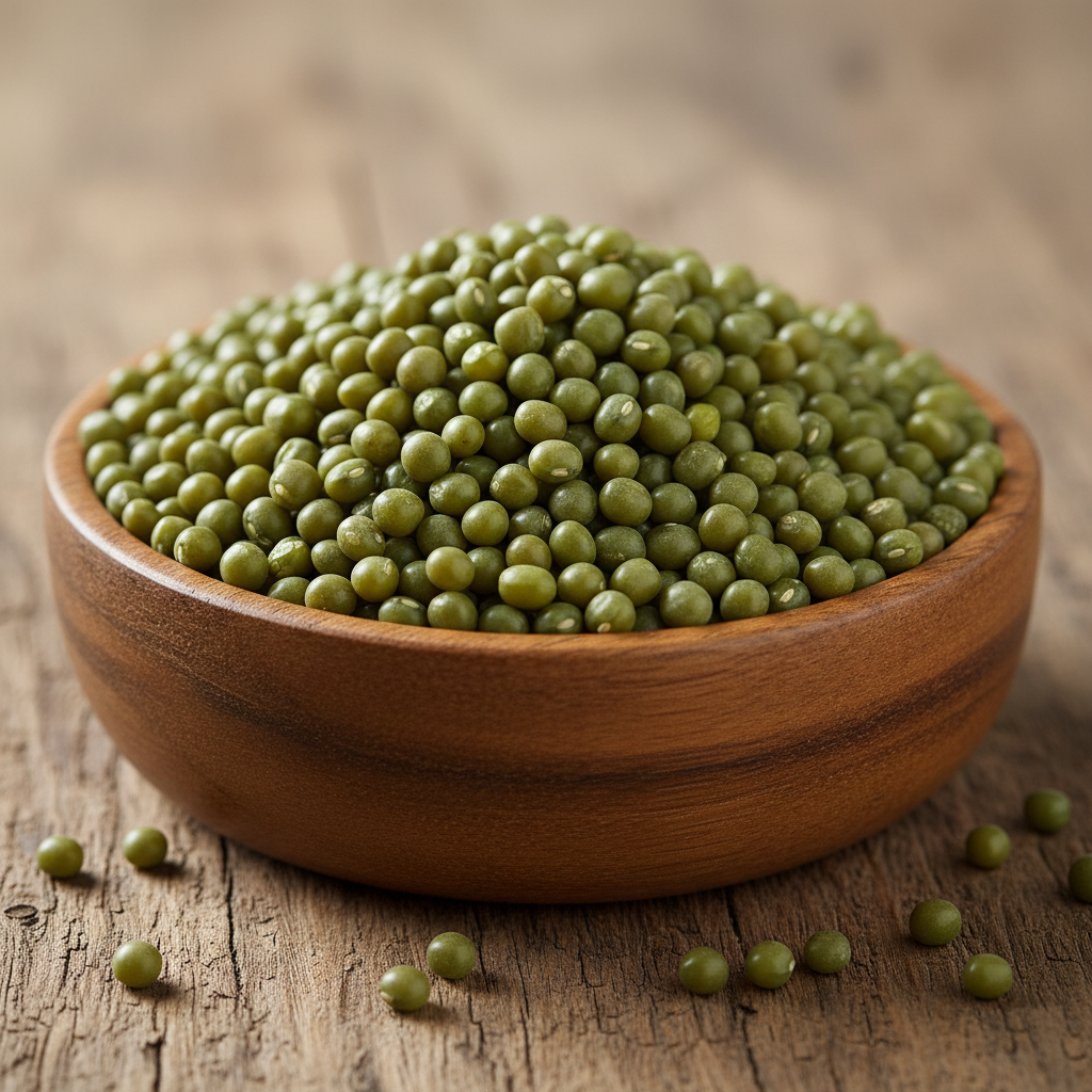 Green gram ndengu lentils in wooden bowl