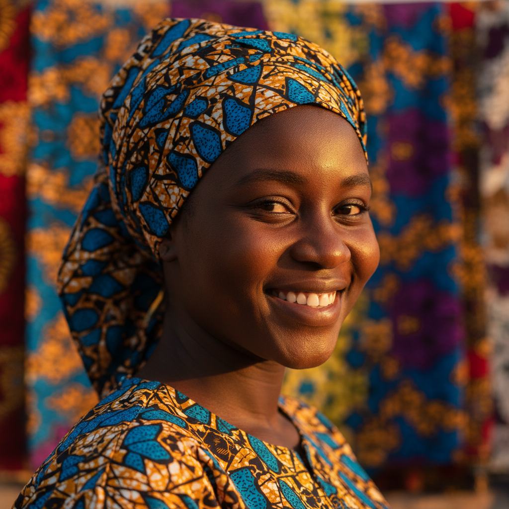 Senegalese woman with radiant smile, natural light portrait