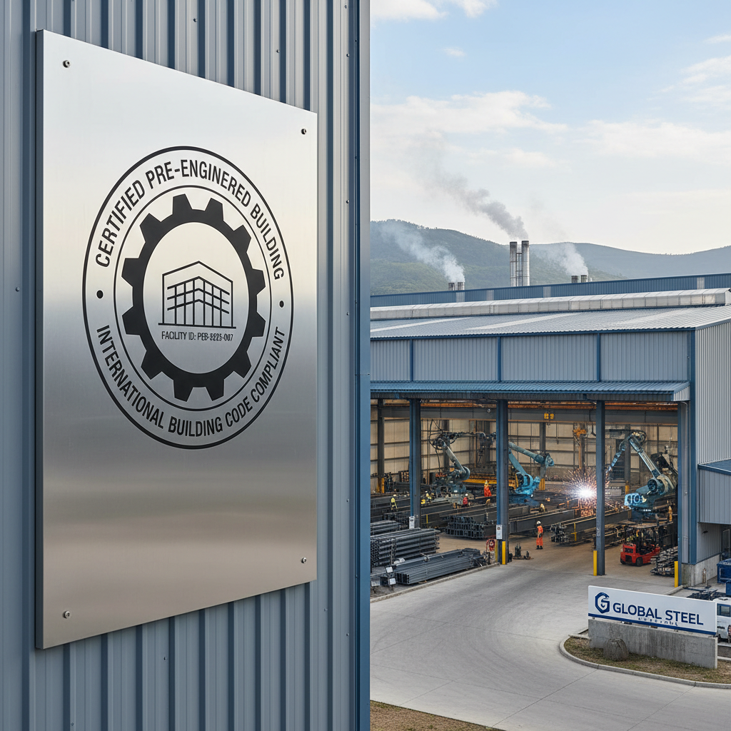 Pre-engineered building construction with steel frame and corrugated sheets in daylight