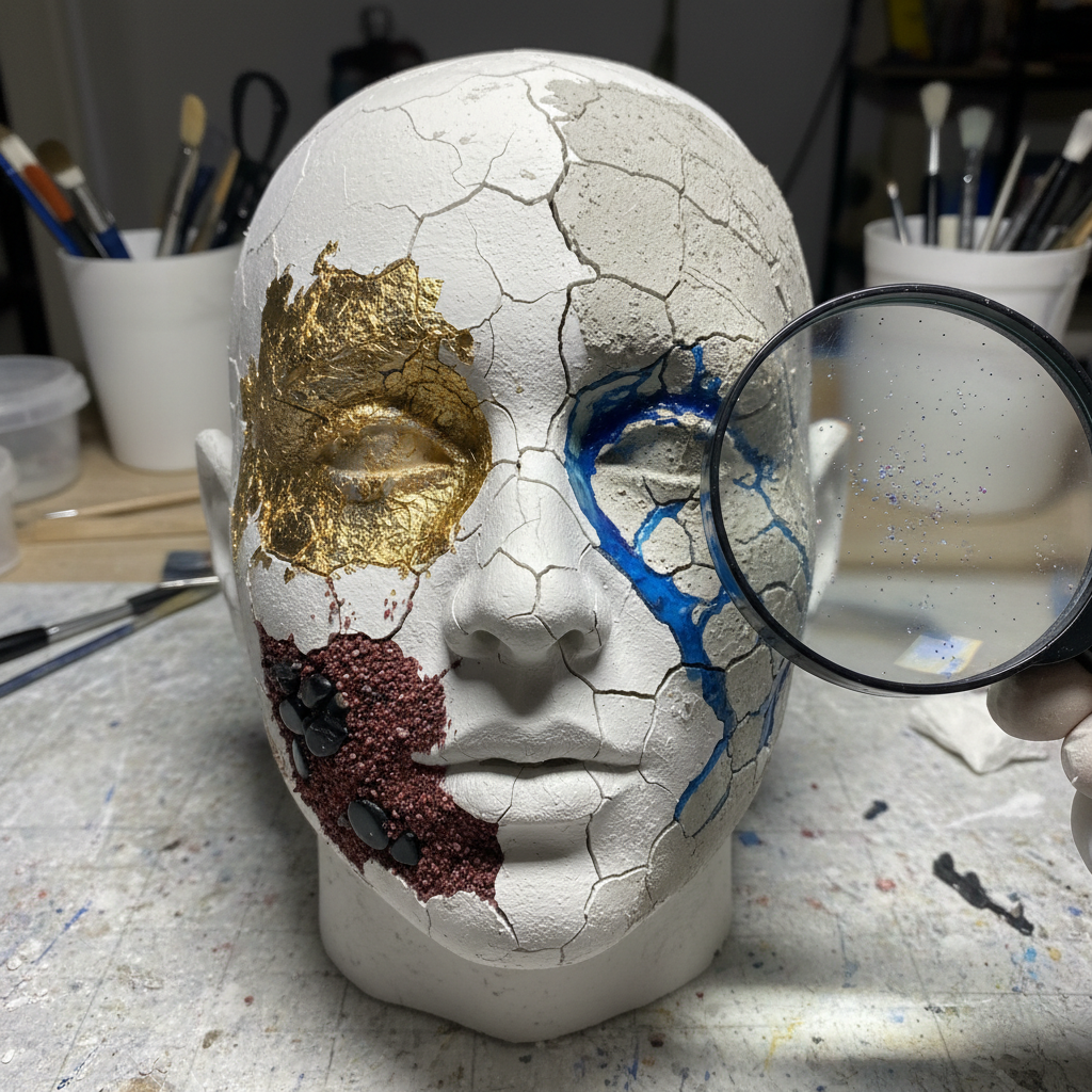Mapping crack pattern on life cast, testing texture materials