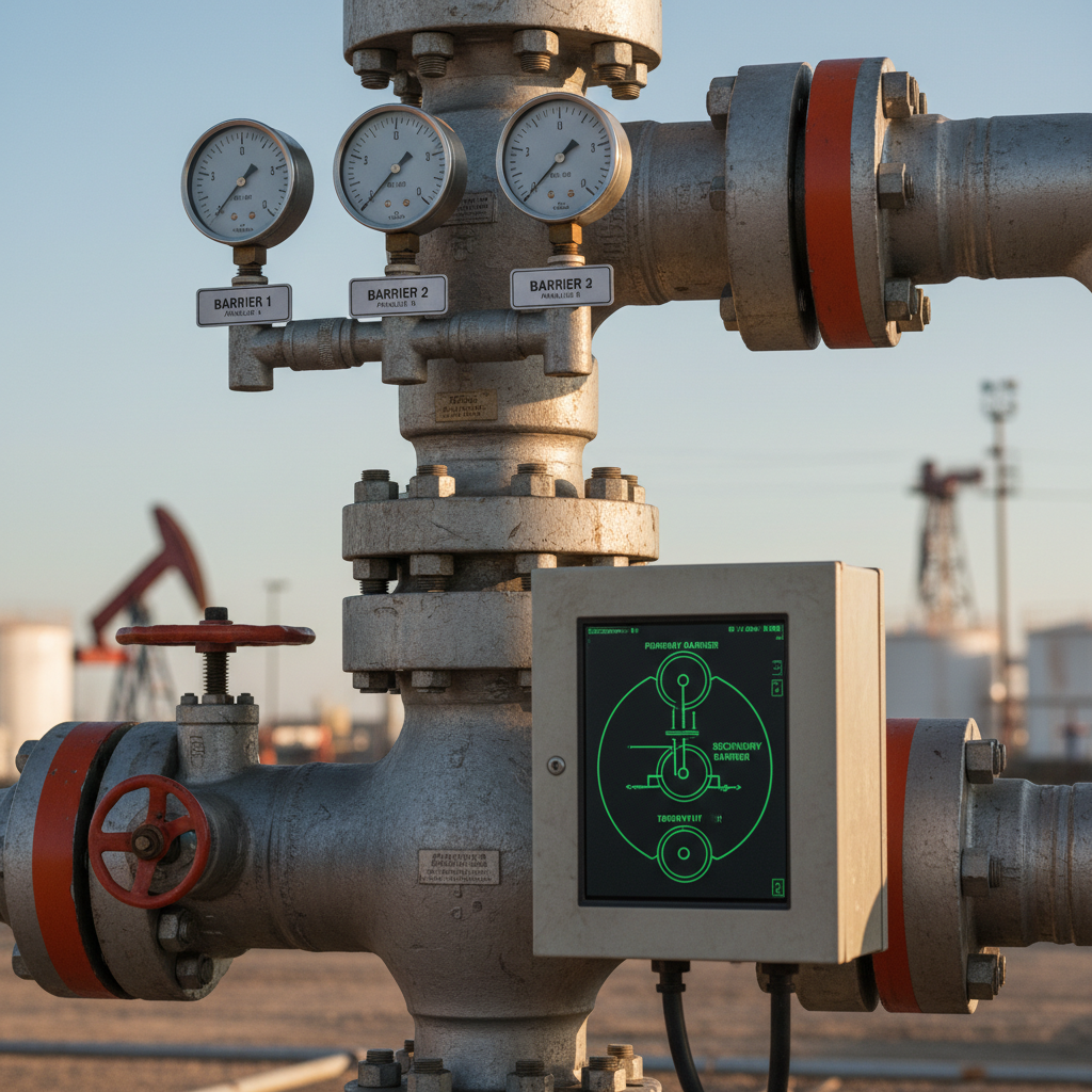 Wellhead equipment close-up, industrial valves and pipes, oil field infrastructure