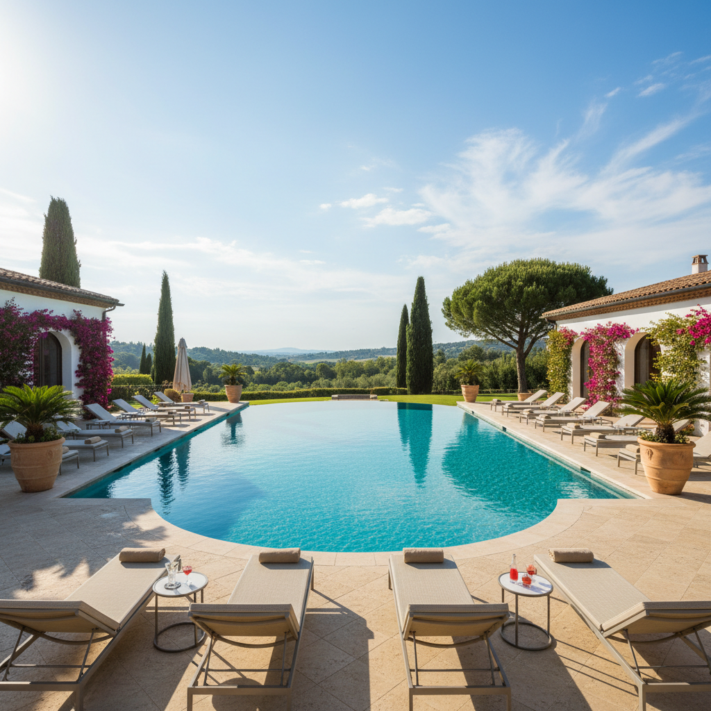 Luxury pool with automation system blue water clear sky