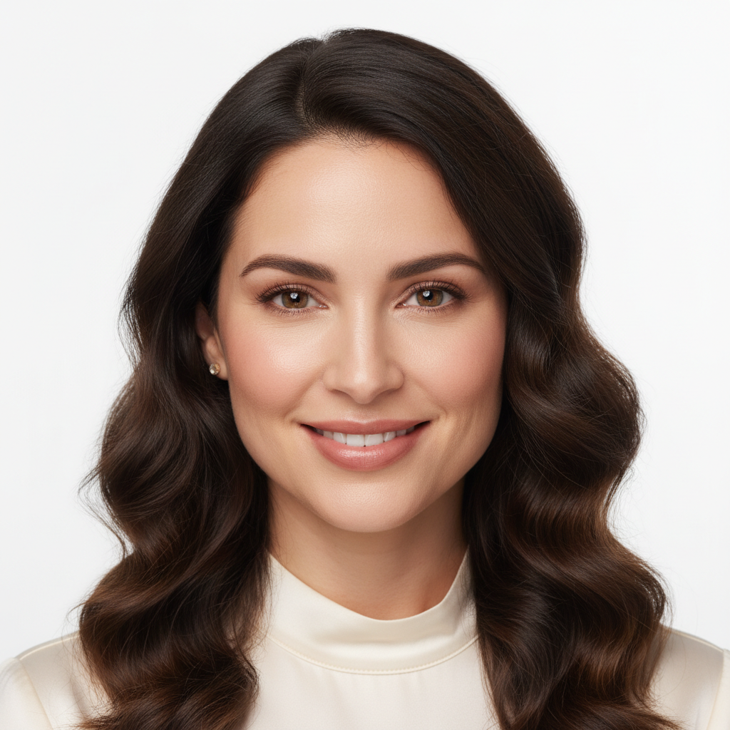 Priya Nair, skincare brand owner, photographed against a white background