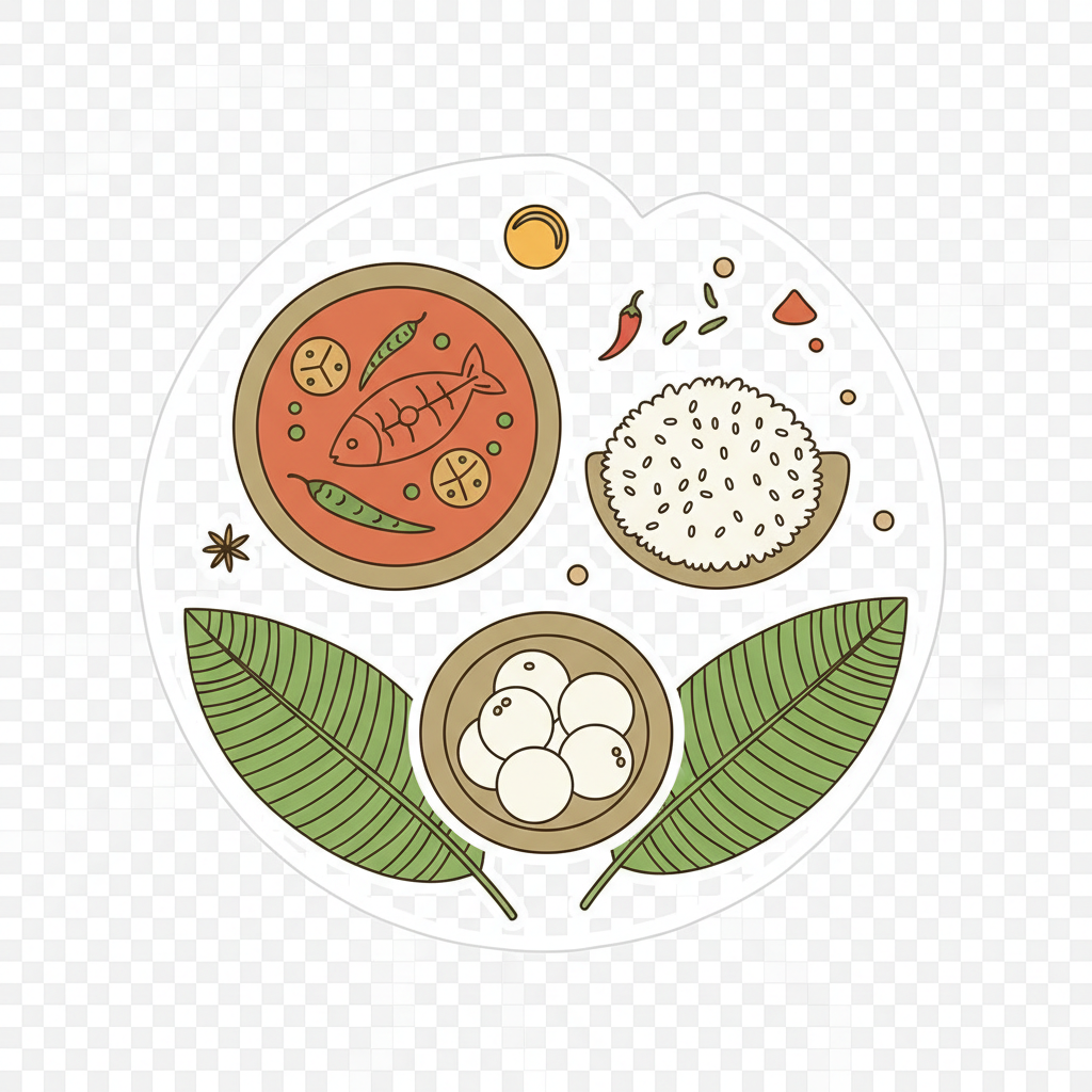 Traditional Bengali sweet desserts and food items arranged decoratively on a table