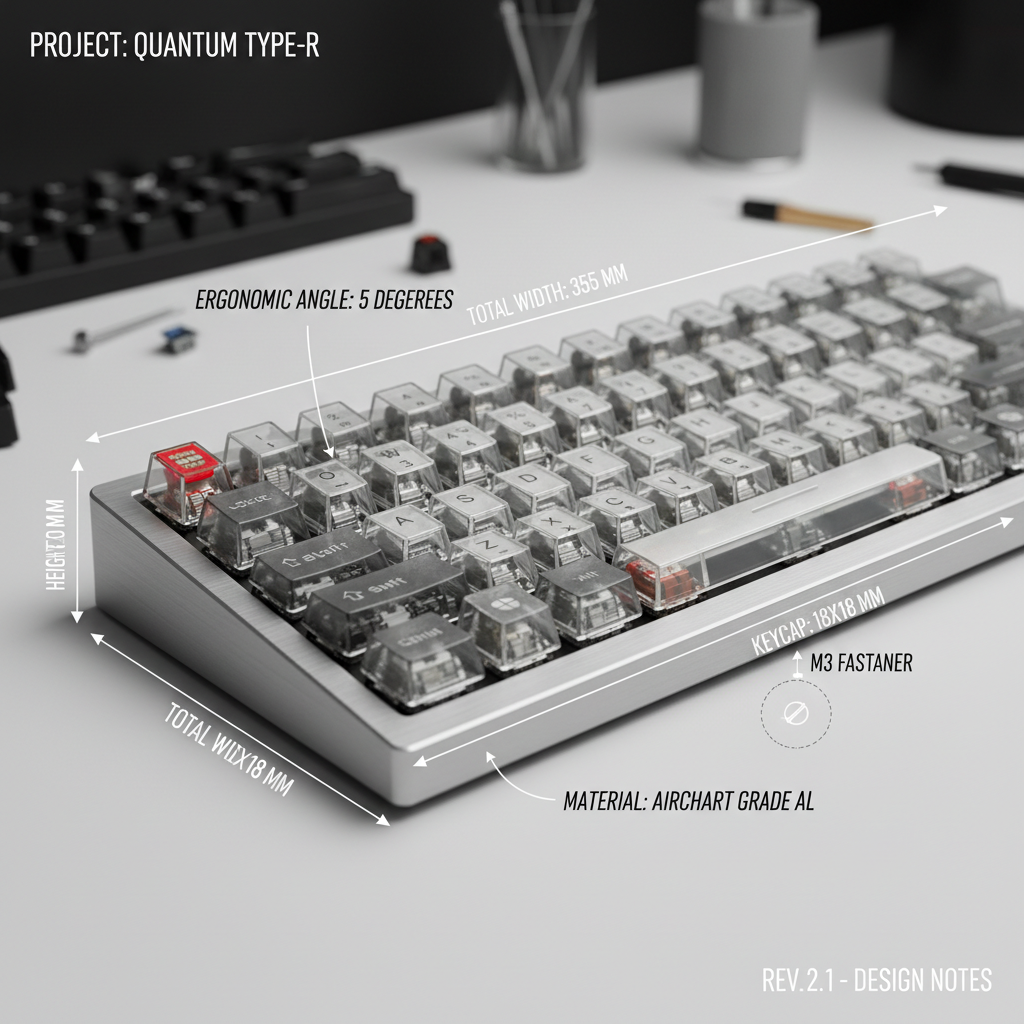 High-end mechanical keyboard with gold-accented keys on a bright clean white desk surface