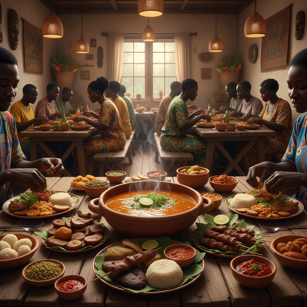 Plats togolais et africains servis à La Fekandine, cuisine authentique avec soupe au gingembre et spécialités locales