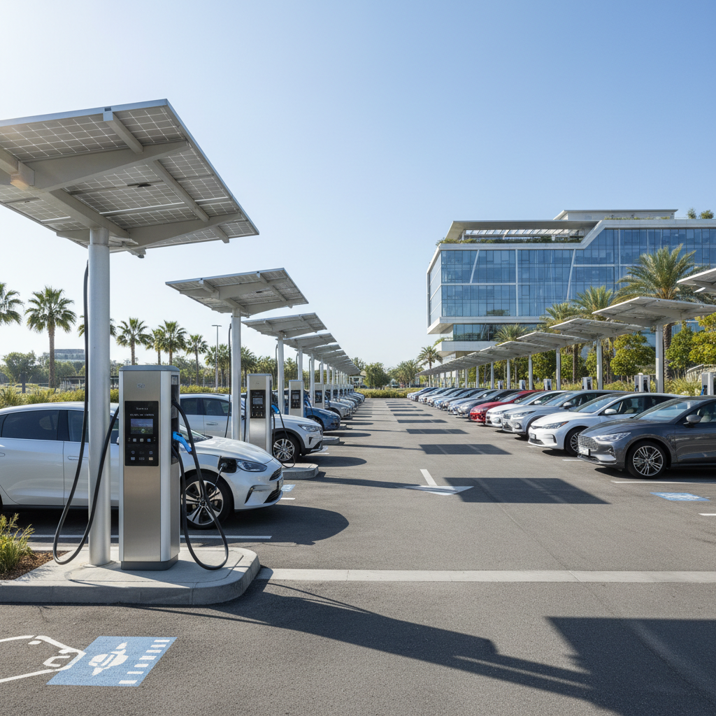 Electric vehicle charging at a public charging station with a government incentive sign, representing EV tax credits and registration exemptions worldwide