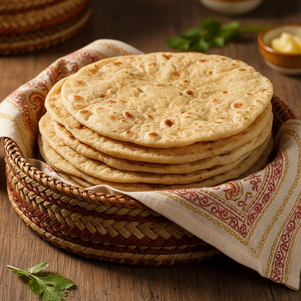 Freshly steamed Indian bread with golden filling on traditional cloth, steam rising, warm kitchen atmosphere