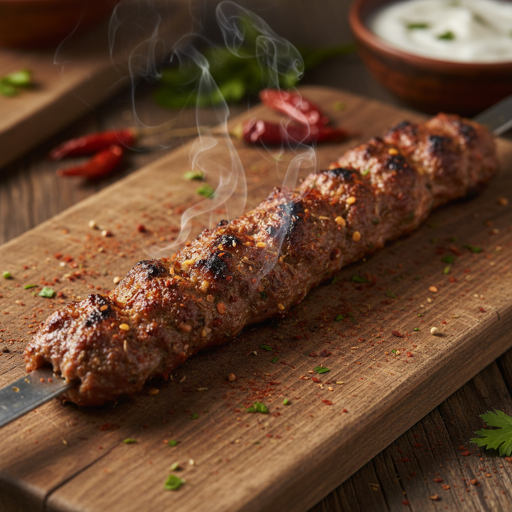 Adana kebabı, kıyma ve acı biber karışımı şişte kızartılmış