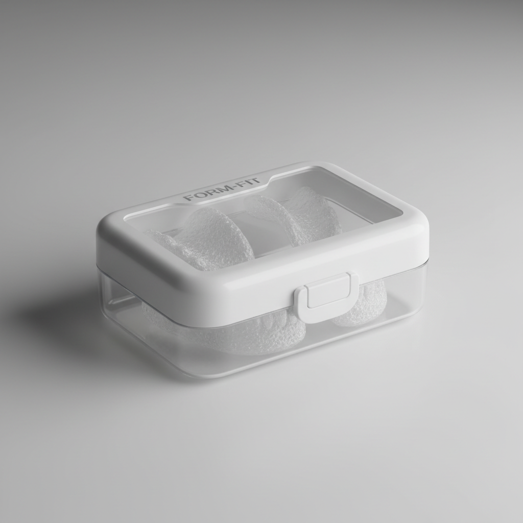 Clear custom-fit mouth guard in protective case with carrying pouch