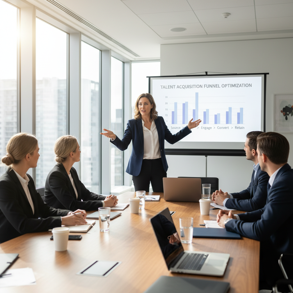 HR consultant presenting workforce strategy to executive team