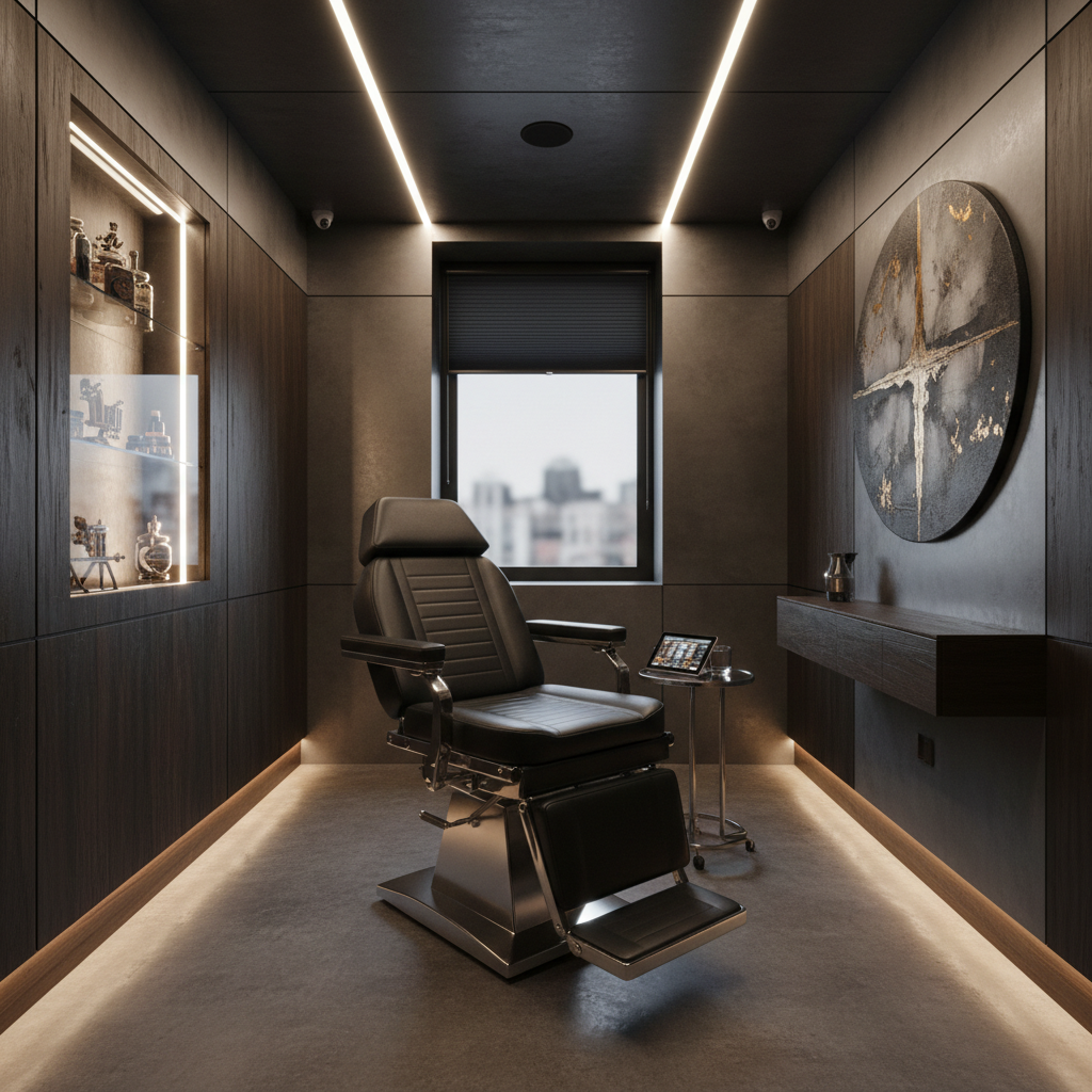 Exclusive private space with atmospheric dark lighting and premium decor