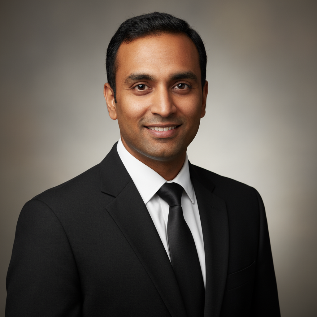 Portrait of Rajesh Agarwal, professional Indian man in business attire