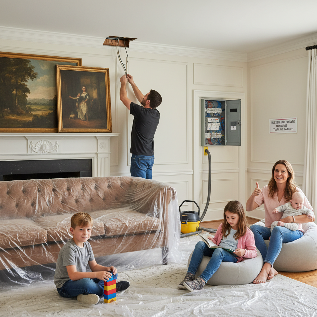 Clean residential electrical panel installation in bright white utility closet after rewiring project