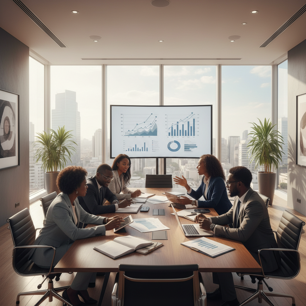 Business advisory meeting with entrepreneurs discussing financial growth strategies