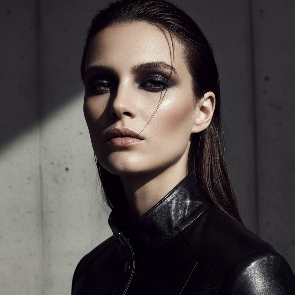 Editorial art direction, high contrast portrait photography, dramatic shadows, black and white