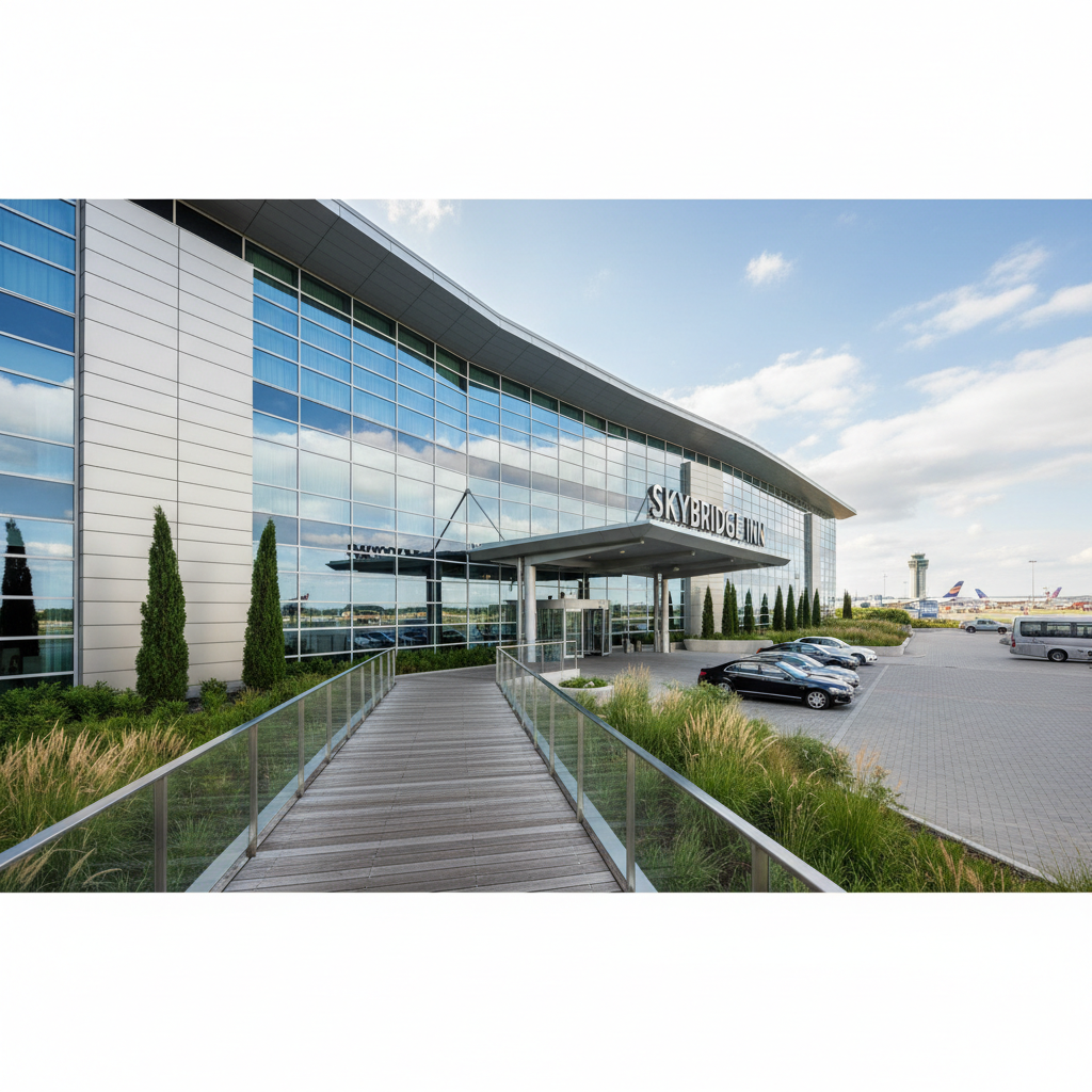 Modern airport hotel with sleek design and comfortable rooms