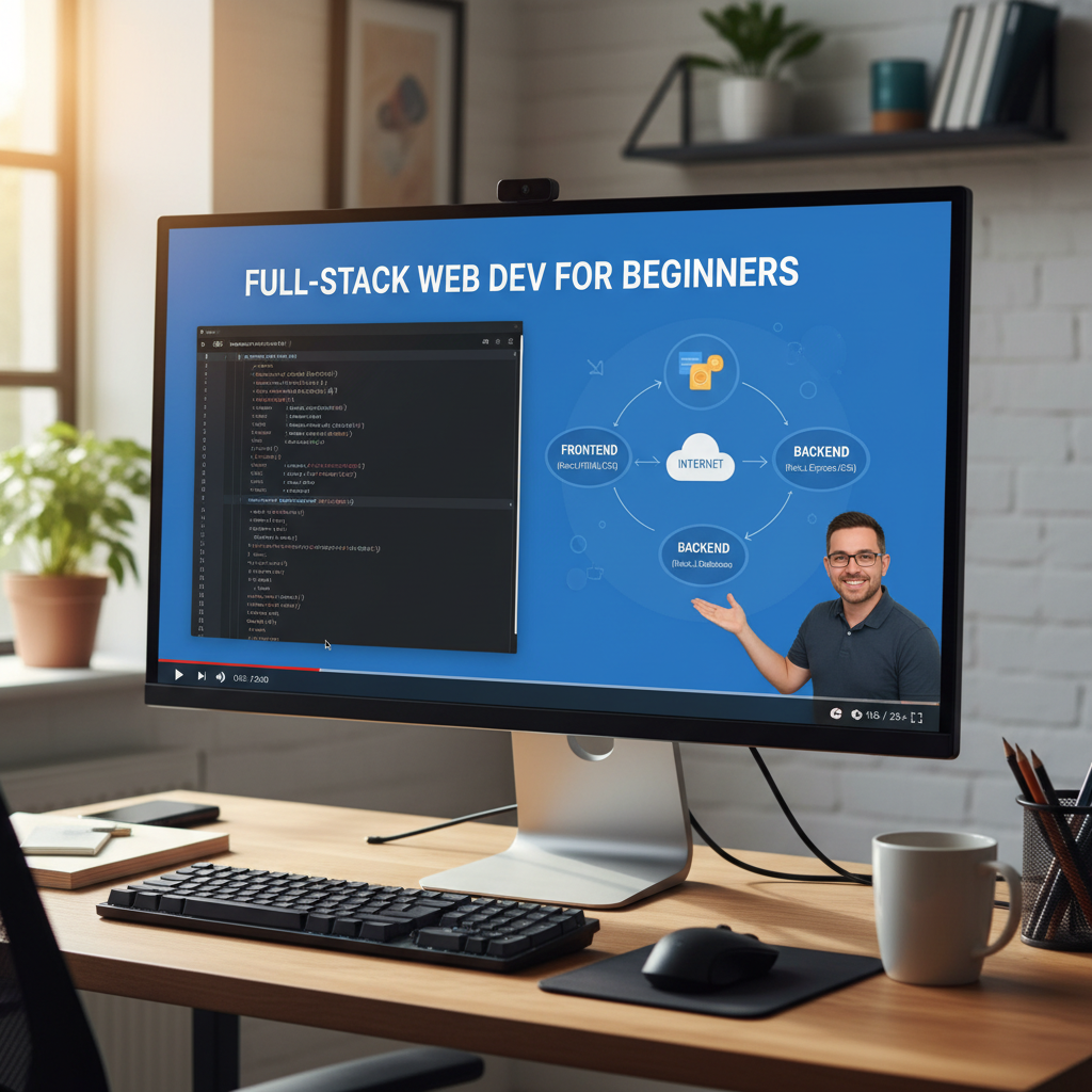 Video tutorial thumbnail showing code editor with React Native development