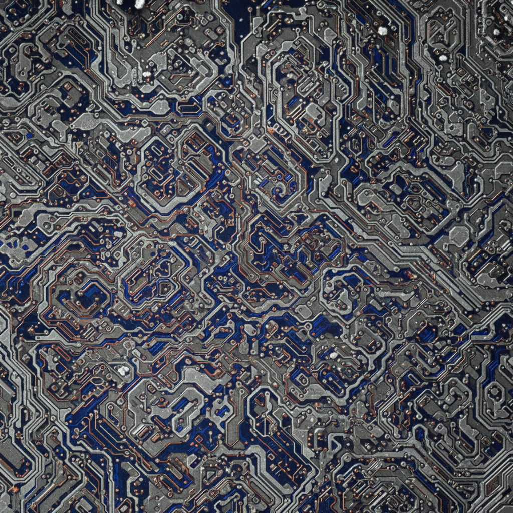 Semiconductor microchip manufacturing under electron microscope with circuit patterns