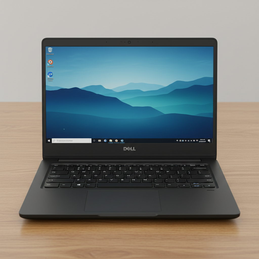 Dell Inspiron 15 black laptop open on table, affordable everyday laptop