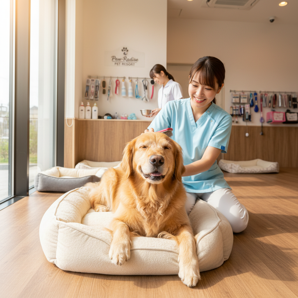 Maya Chen smiling warmly, head groomer and founder of Nibble pet grooming parlor