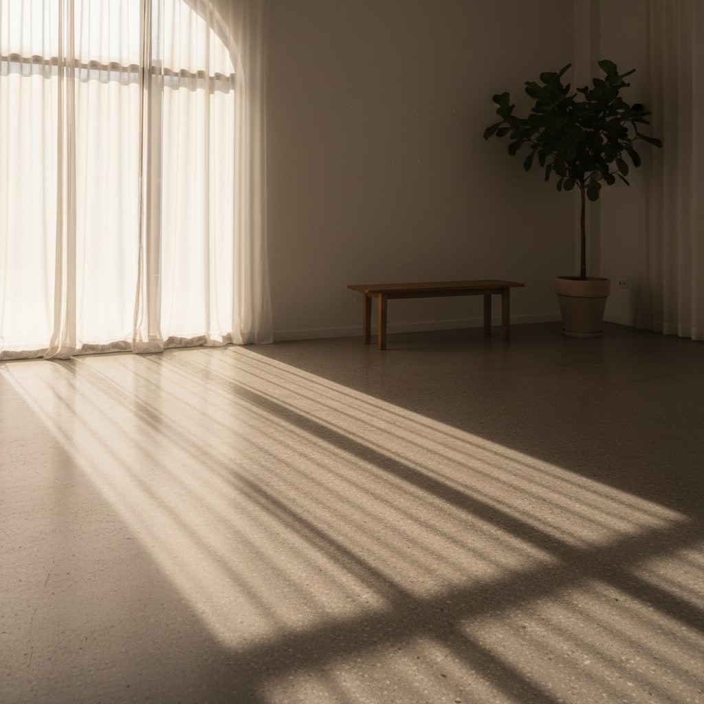 Interior light spilling across floor plane