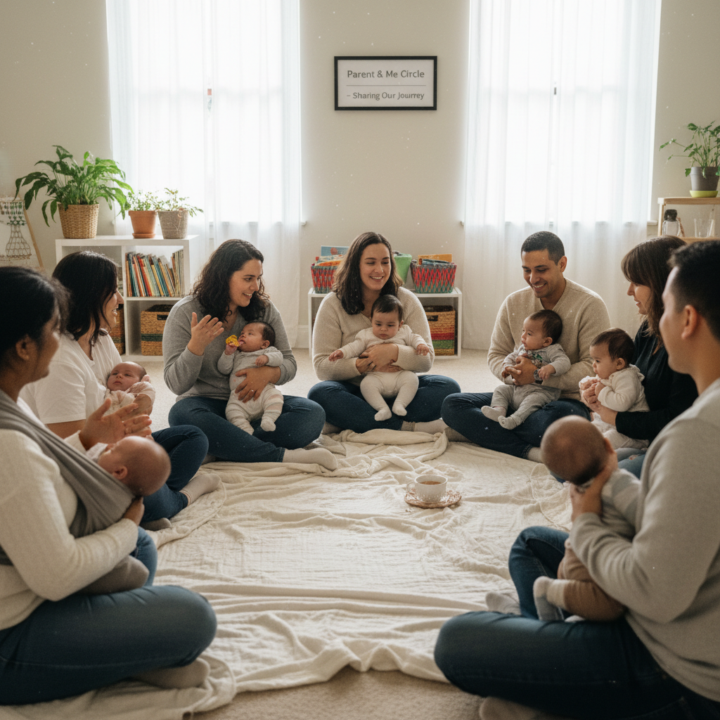 Comunidad diversa de personas reunidas en círculo compartiendo experiencias y conocimiento