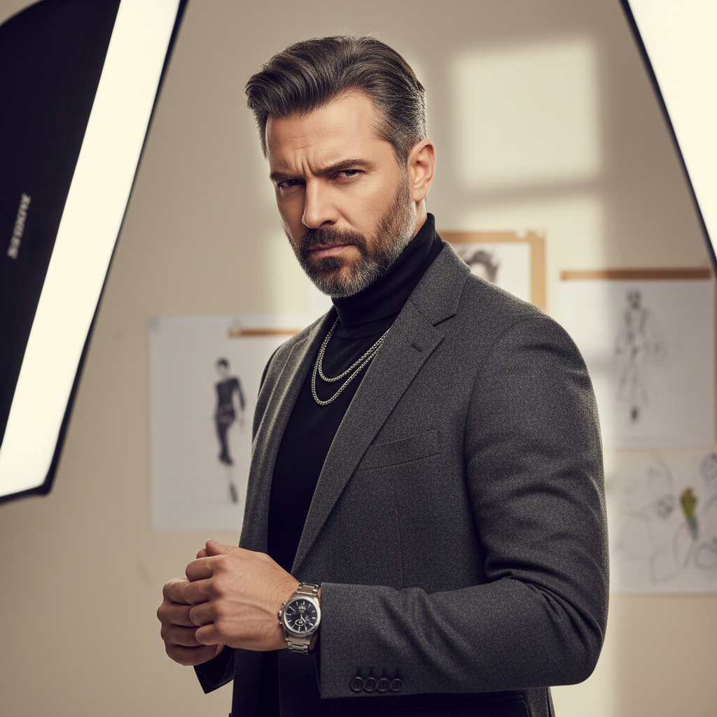 Marcus Webb, food critic with salt-and-pepper beard in dark blazer