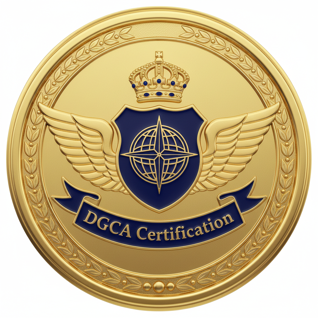 Official DGCA certification badge with blue and gold emblem