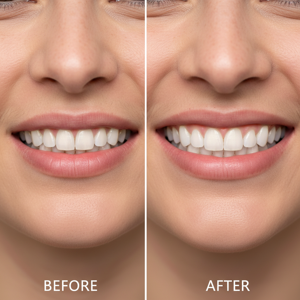 Bright white smile close-up showing whitening results