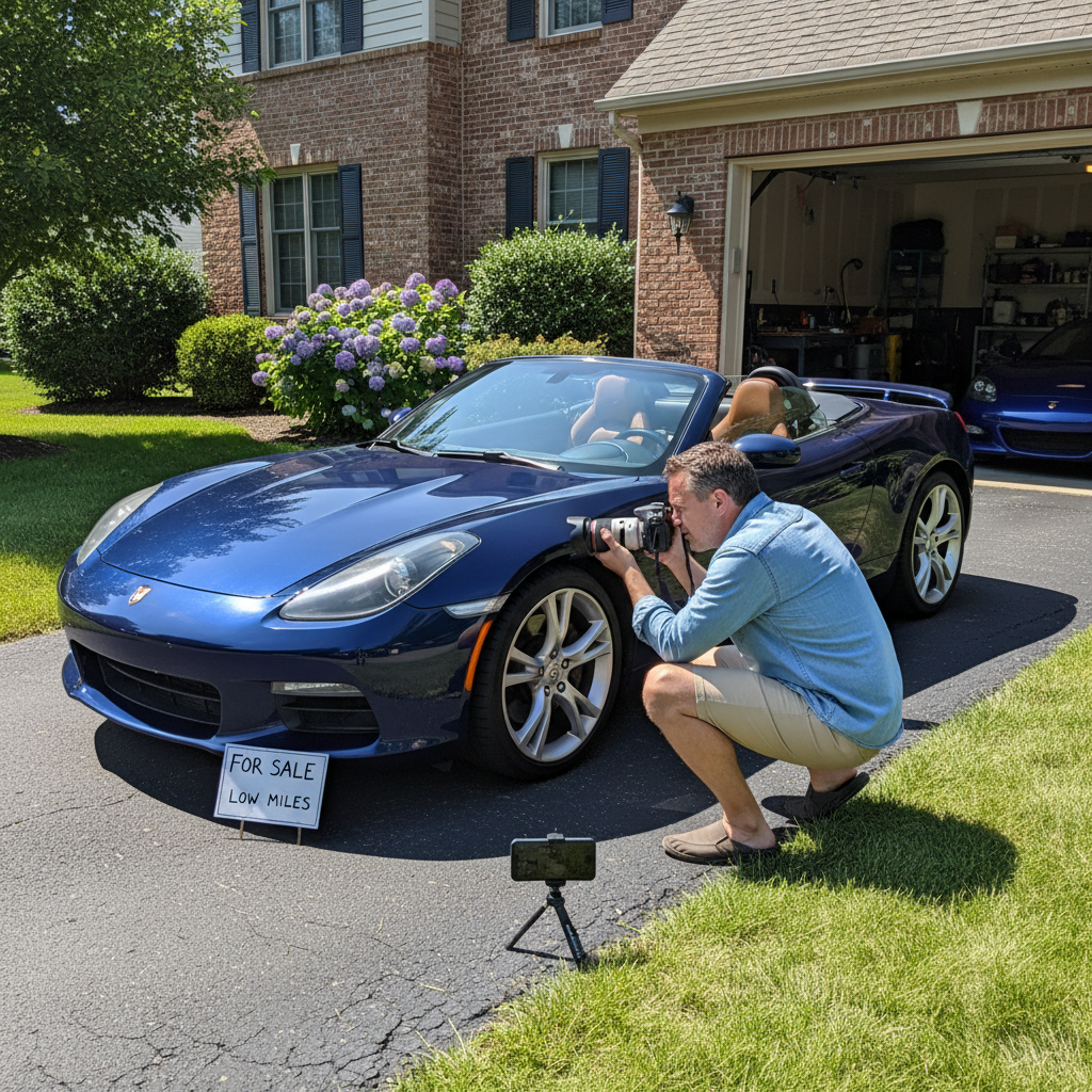 Car owner taking photos of vehicle for online listing