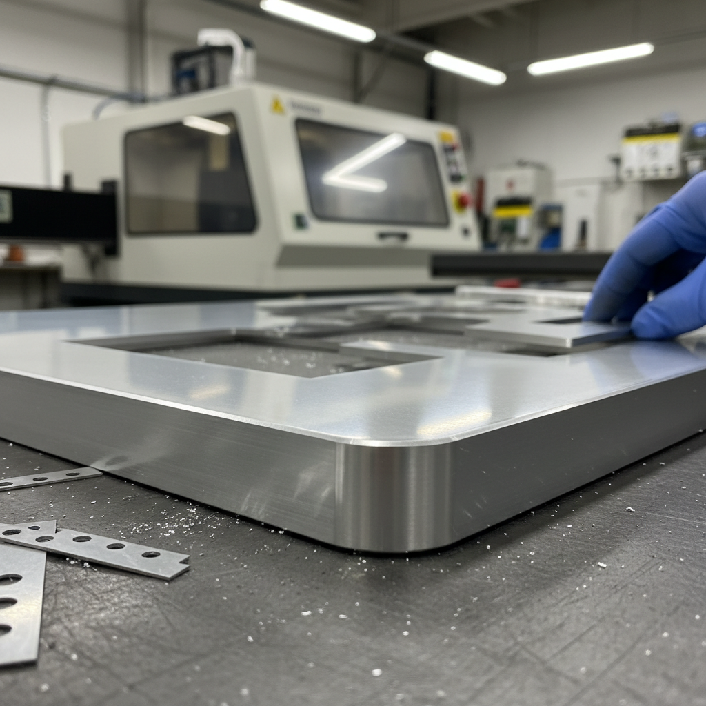 Gloved hands holding precision machined prototype part for inspection