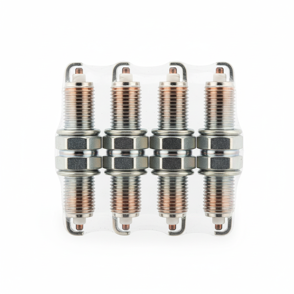 NGK spark plugs on dark metal workshop surface with focused lighting