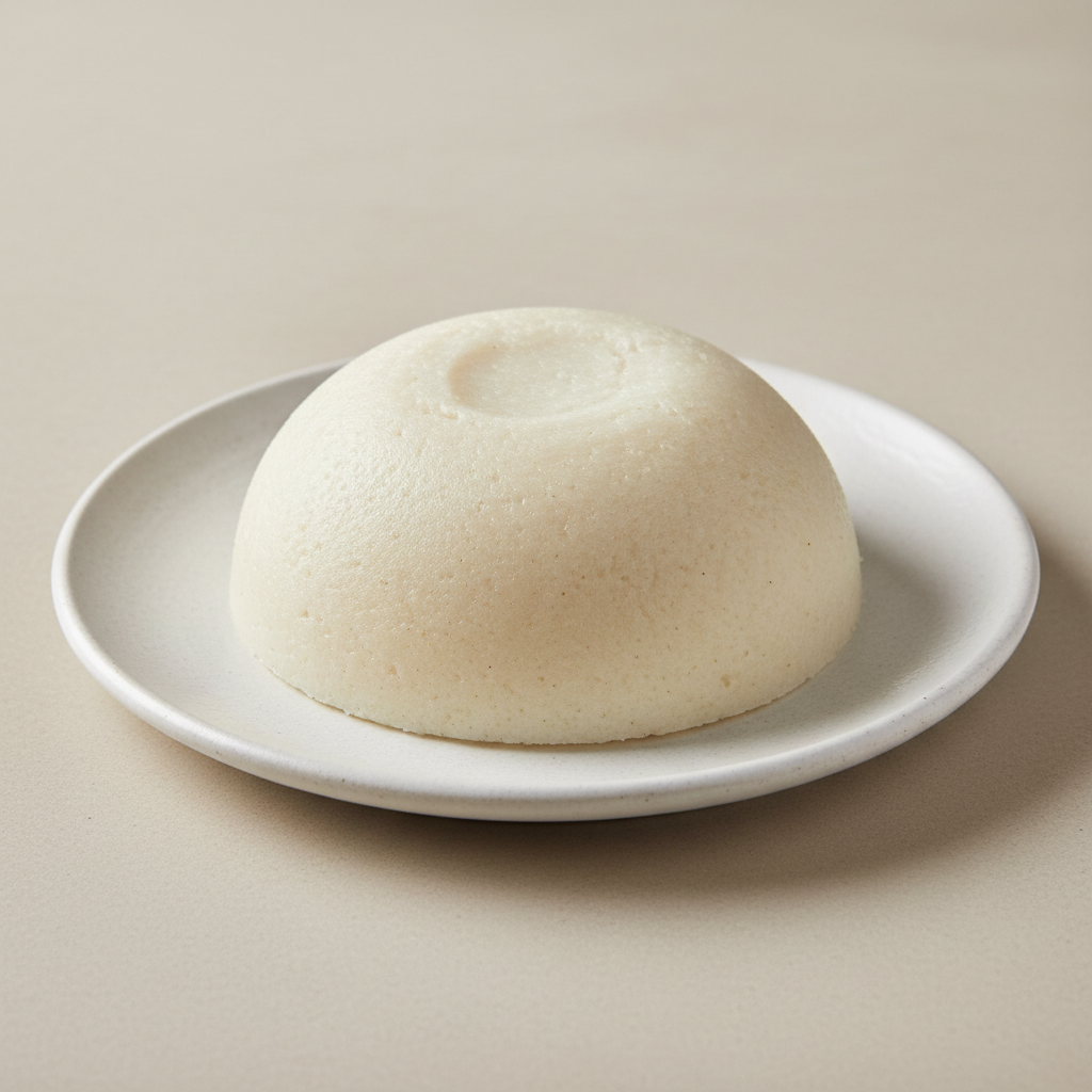 White ugali maize cake on wooden board