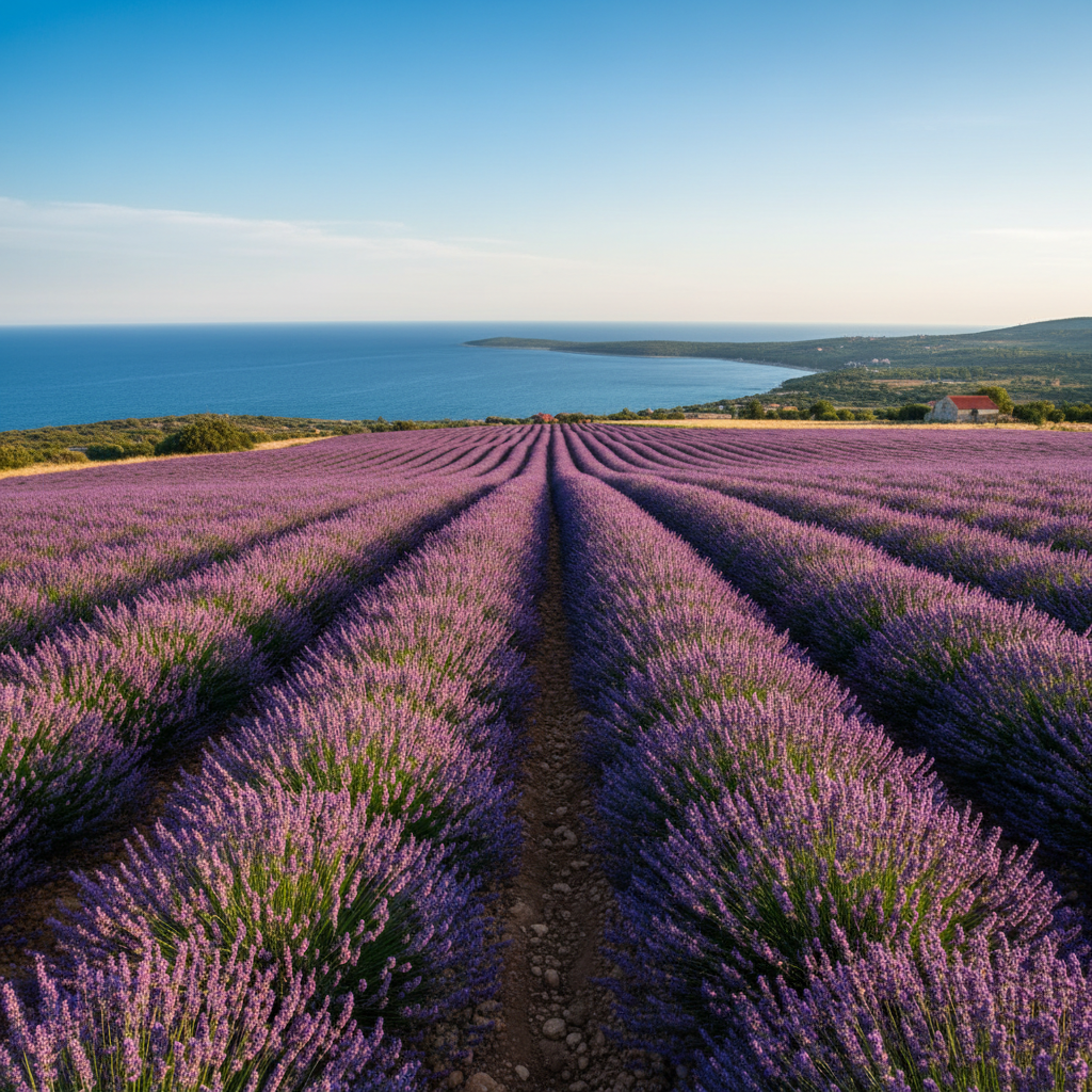Hvar town with Venetian fortress and lavender fields Croatia