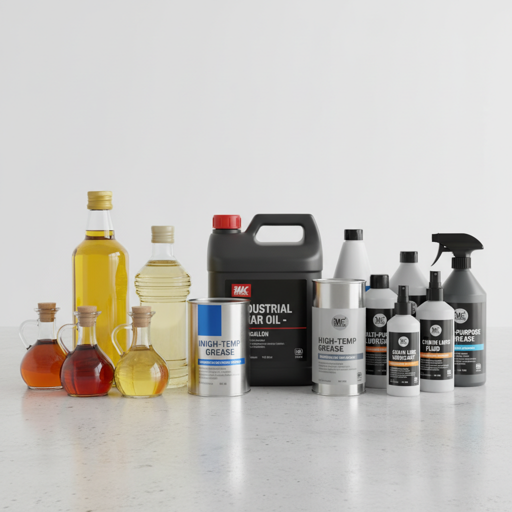 Industrial lubricant oil containers and barrels in warehouse storage, low-key industrial lighting, dark background