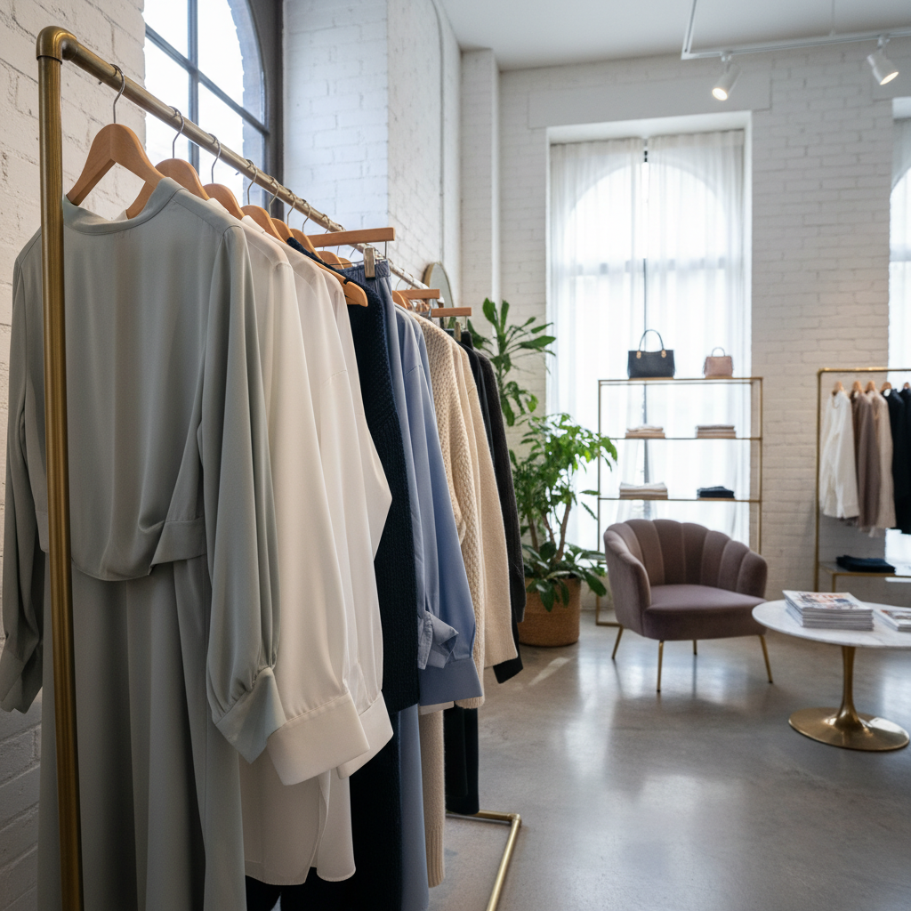 Stylish clothing rack with curated fashion pieces